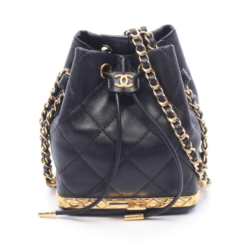 Chanel Matelassé Small Bucket Bag Shoulder Handbag Lambskin Leather Women's B...